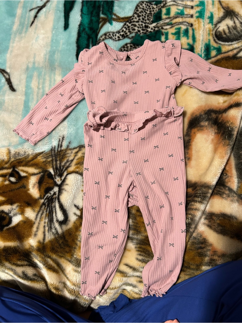 Carter's Pink Ribbed Long-Sleeve Ruffle Sleep Romper